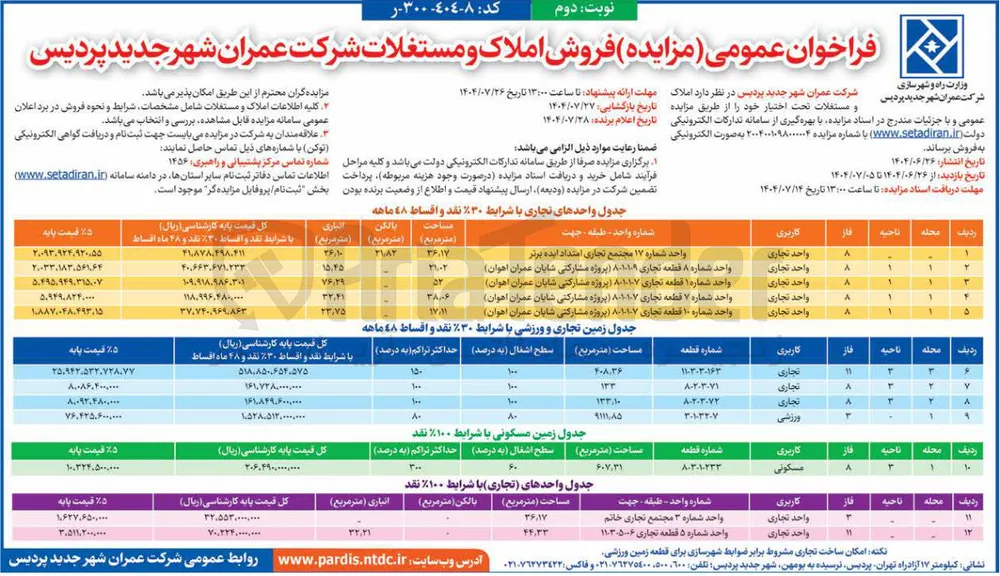 فروش املاک در 12 ردیف با کاربری تجاری - مسکونی