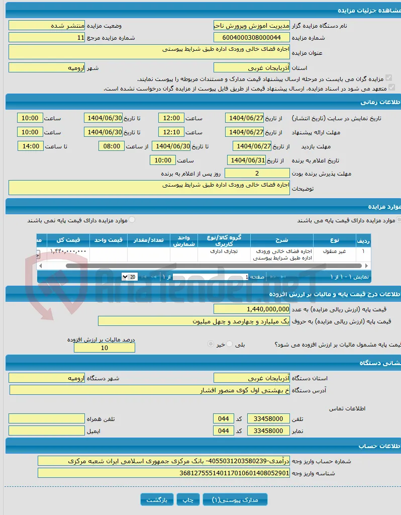 اجاره فضای خالی ورودی اداره طبق شرایط پیوستی