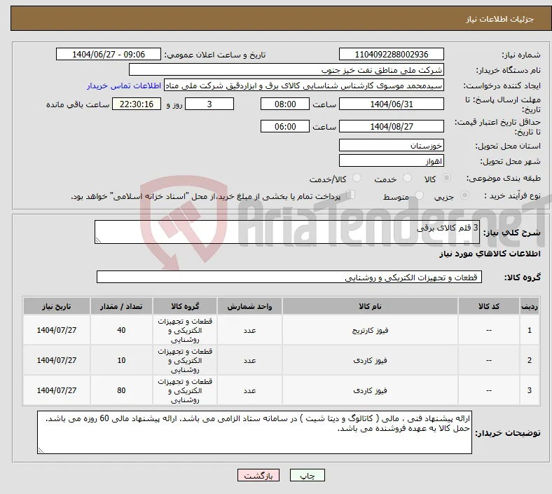 نیاز کالا-3 قلم کالای برقی