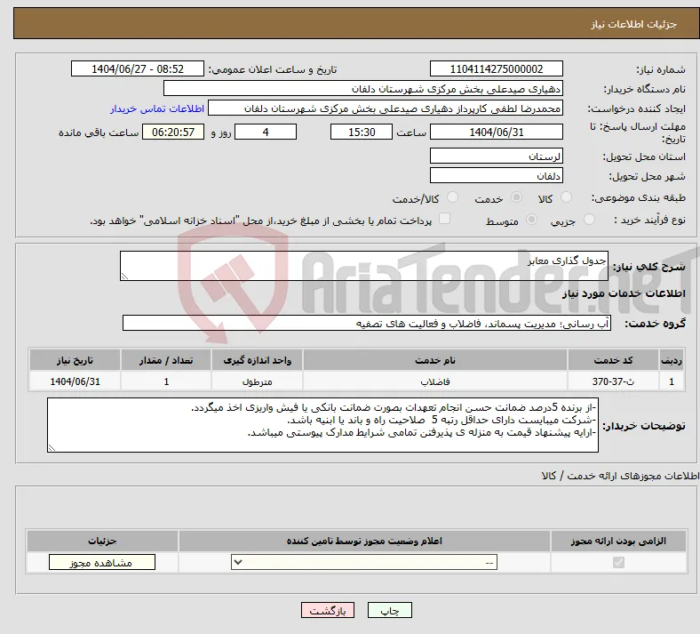 نیاز خدمات-جدول گذاری معابر