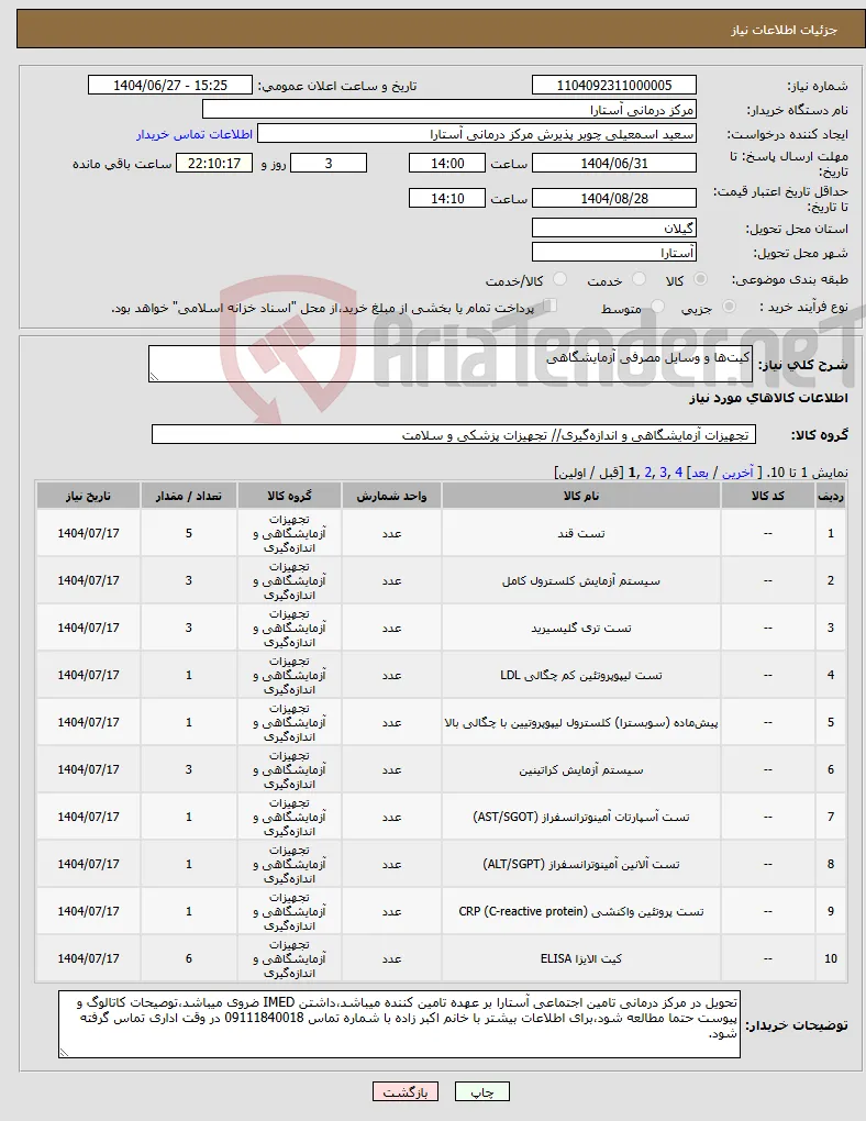 نیاز کالا-کیت‌ها و وسایل مصرفی آزمایشگاهی