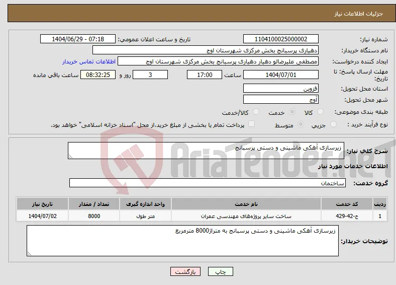 نیاز خدمات- زیرسازی آهکی ماشینی و دستی پرسبانج