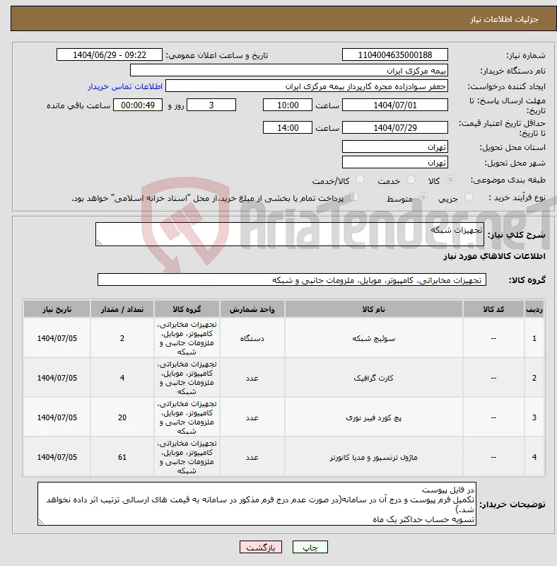 نیاز کالا-تجهیزات شبکه 