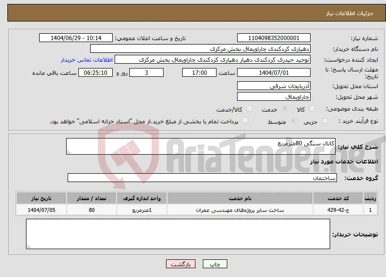 نیاز خدمات-کانال سنگی 80مترمربع