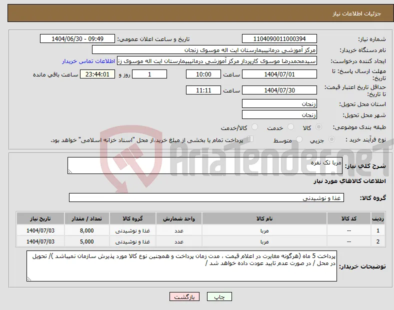 نیاز کالا-مربا تک نفره