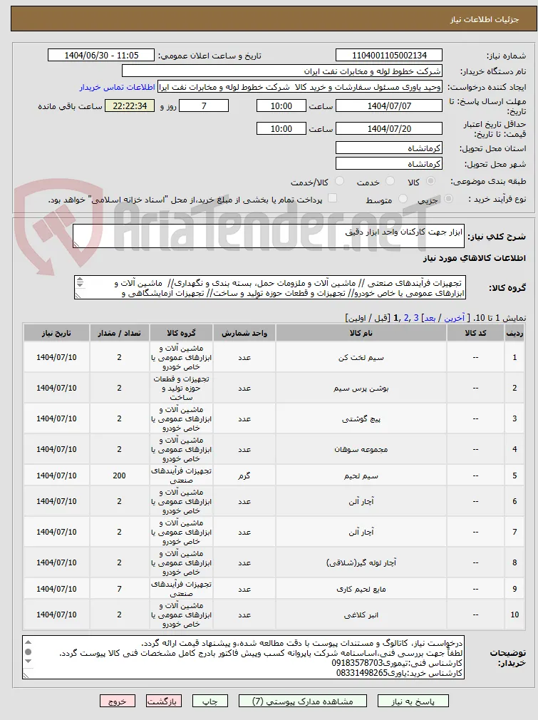 ابزار جهت کارکنان واحد ابزار دقیق