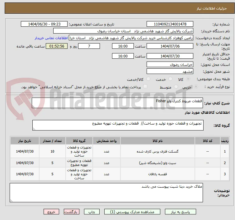 قطعات مربوط کنترل ولو Fisher
