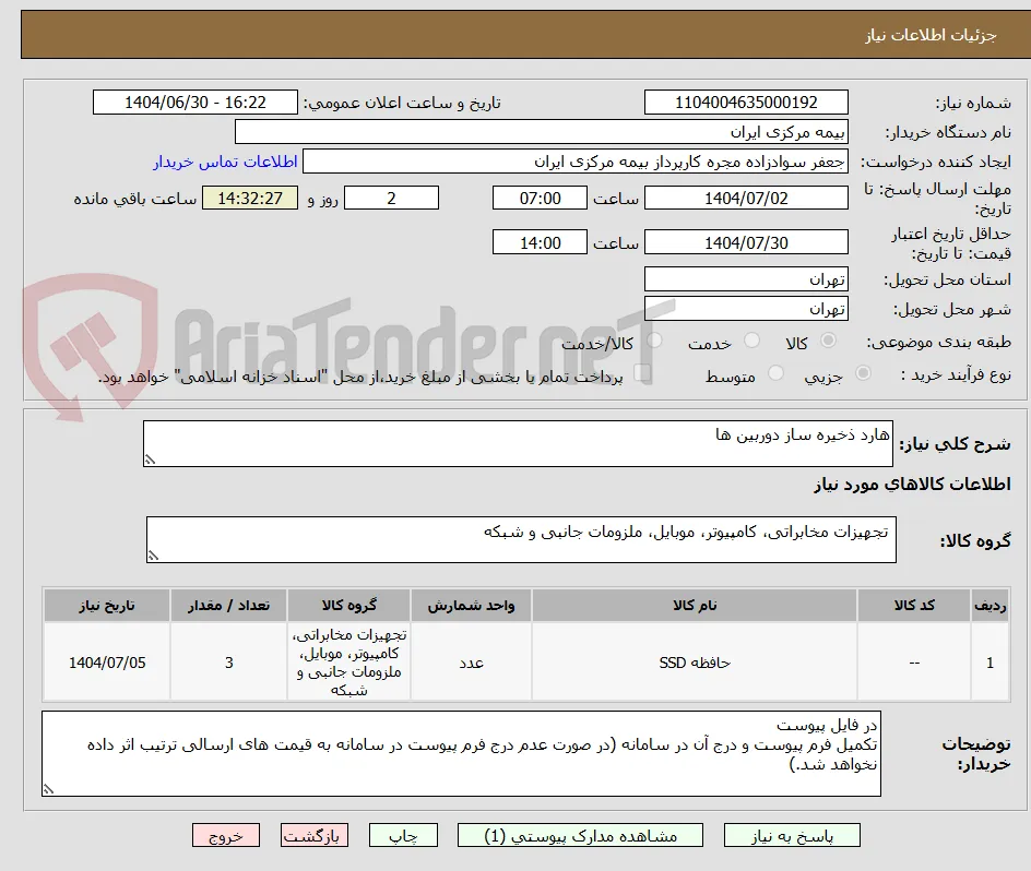 هارد ذخیره ساز دوربین ها 