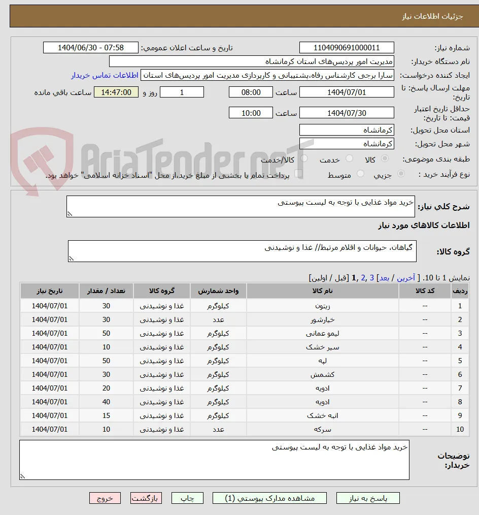 خرید مواد غذایی با توجه به لیست پیوستی