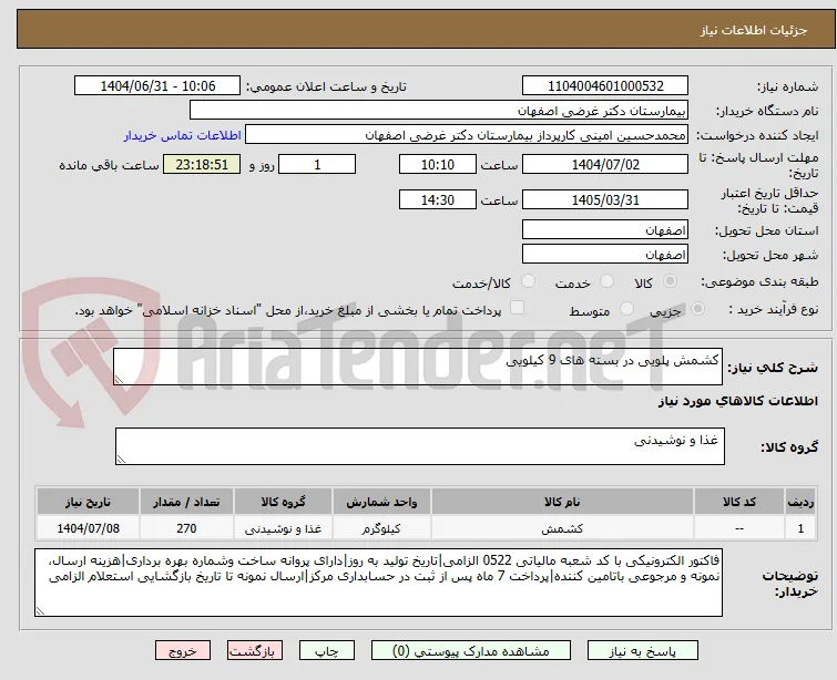 کشمش پلویی در بسته های 9 کیلویی