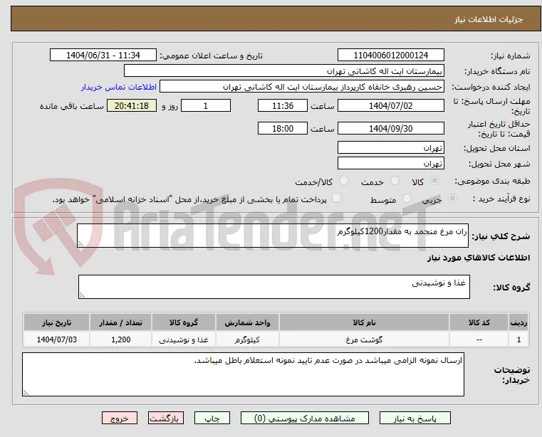 ران مرغ منجمد به مقدار1200کیلوگرم