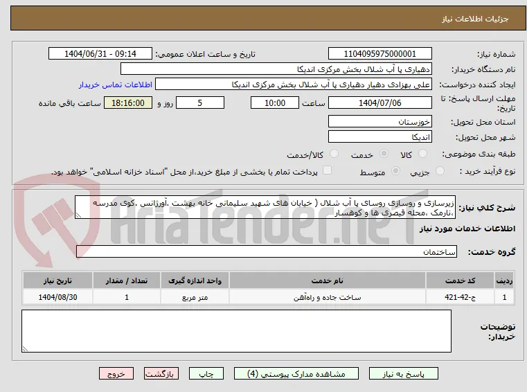 زیرسازی و روسازی روسای پا آب شلال ( خیابان های شهید سلیمانی خانه بهشت .آورژانس .کوی مدرسه ،نارمک ،محله قیصری ها و کوهسار 