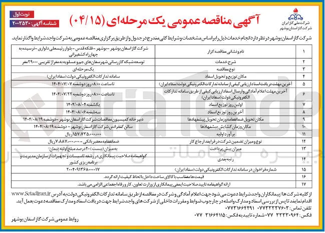 توسعه شبکه گازرسانی به متراژ تقریبی ۲۹۰۰۰ متر 