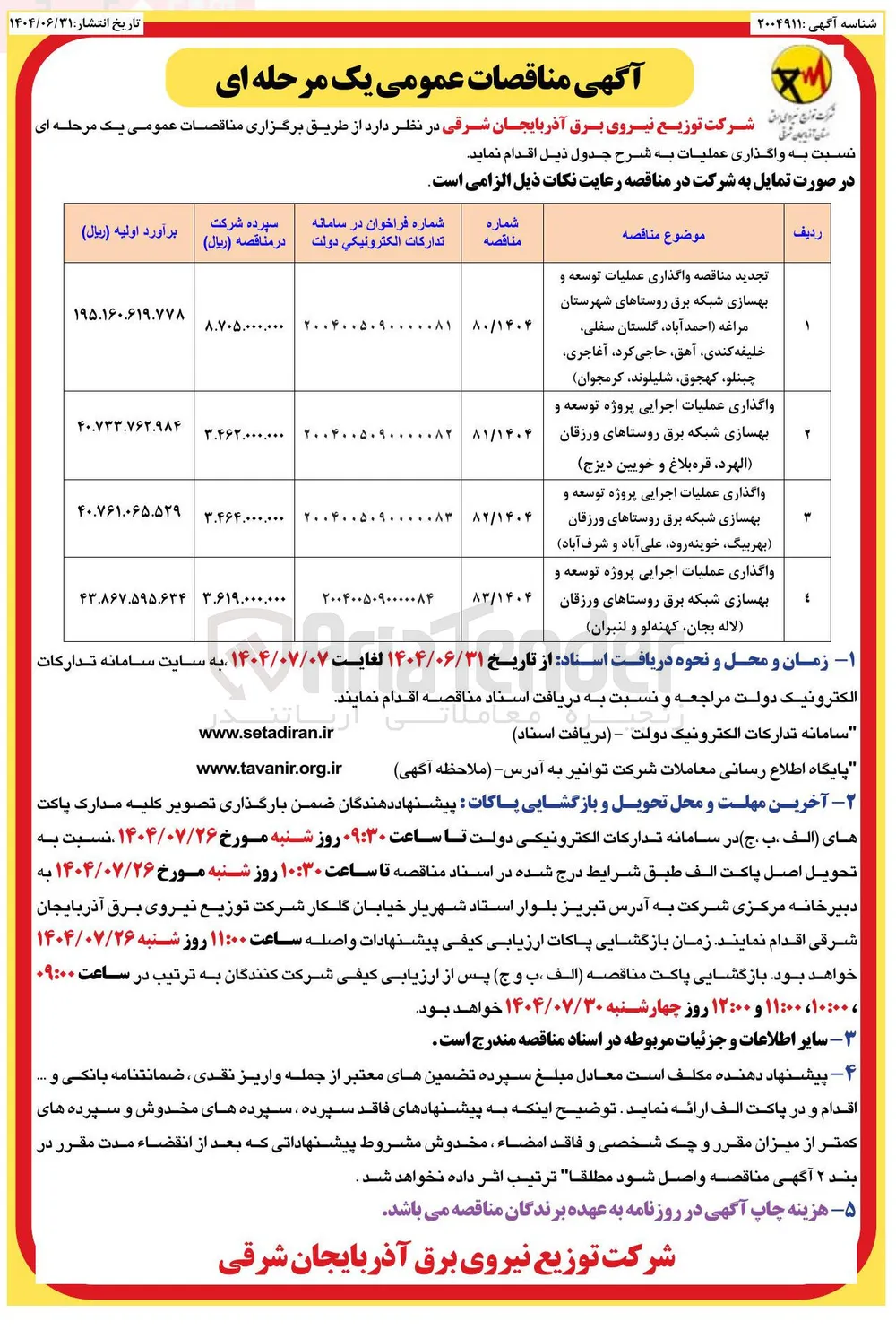 واگذاری عملیات اجرایی پروژه توسعه و بهسازی شبکه برق 