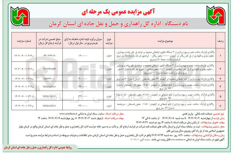 واگذاری قرارداد ساخت ، نصب و بهره برداری از تابلو تبلیغاتی 