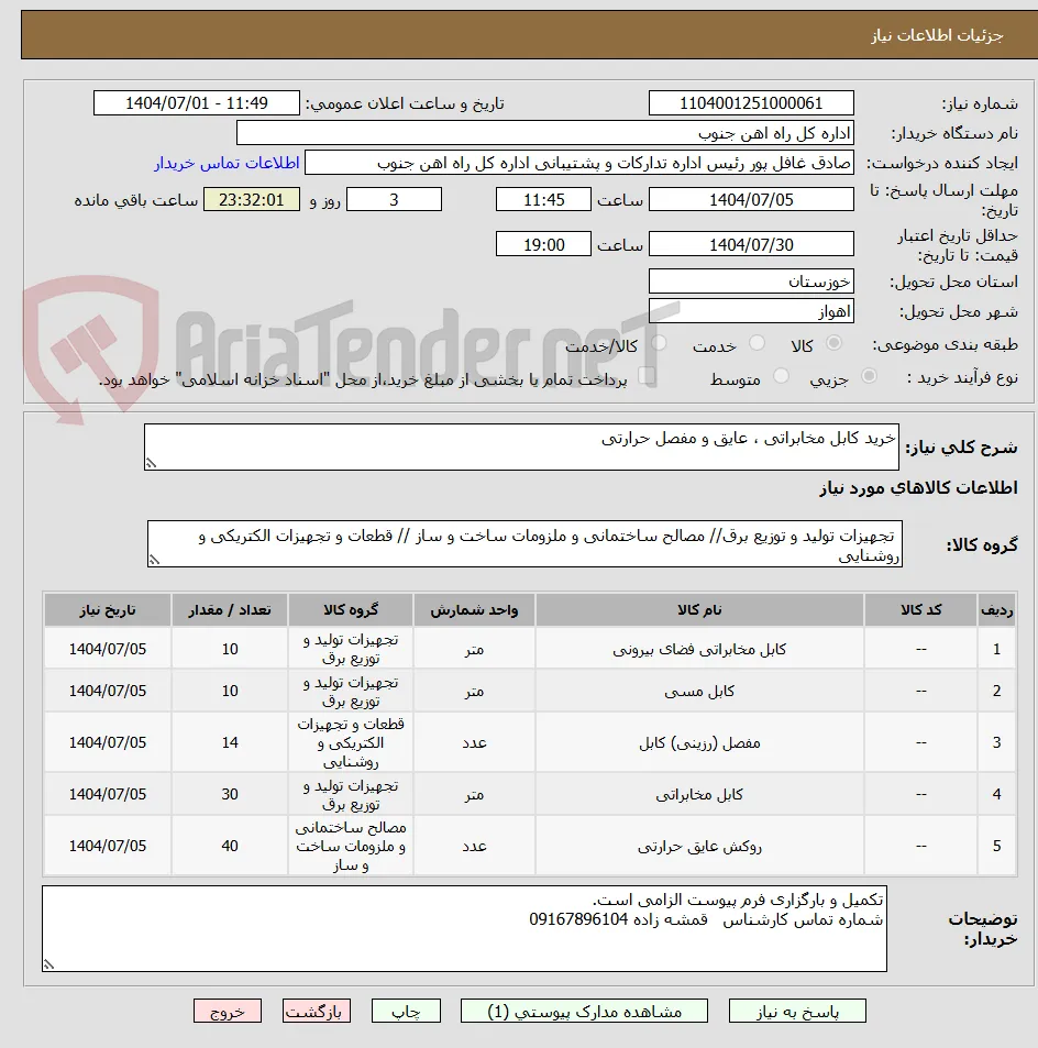 خرید کابل مخابراتی ، عایق و مفصل حرارتی 
