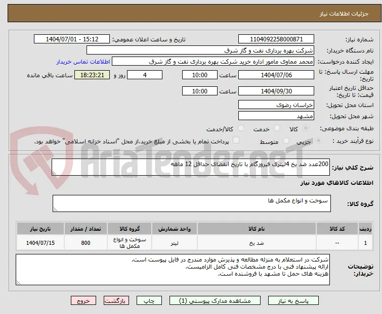 200عدد ضد یخ 4لیتری فیروزگام با تاریخ انقضای حداقل 12 ماهه