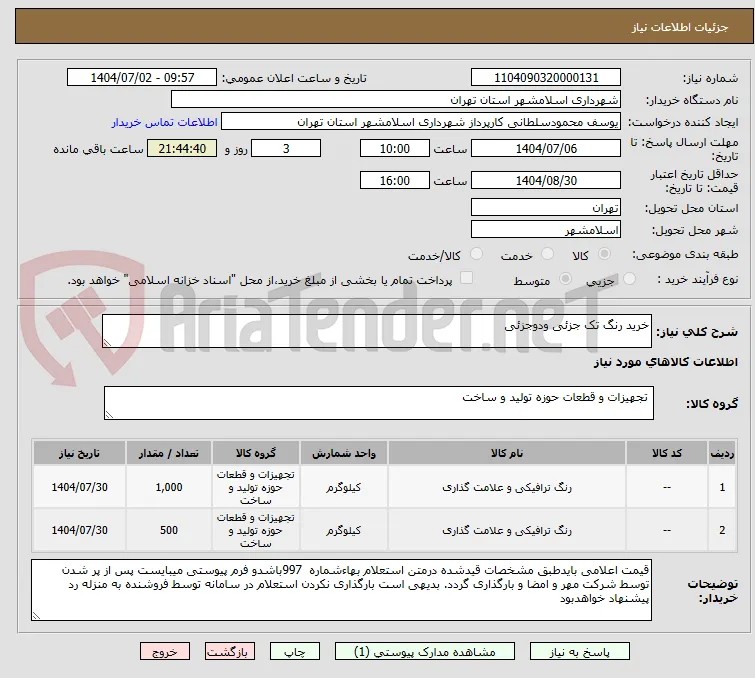 خرید رنگ تک جزئی ودوجزئی