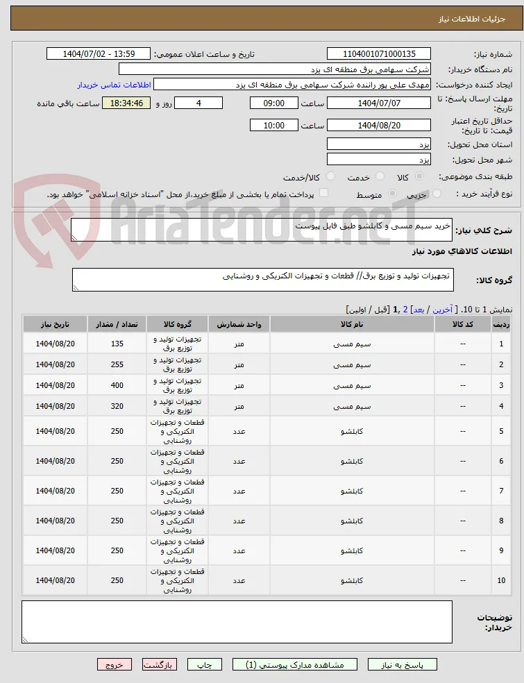 خرید سیم مسی و کابلشو طبق فایل پیوست