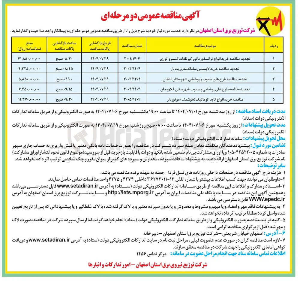 تجدید مناقصه طرحهای پوششی و مصوب شهرستان  
