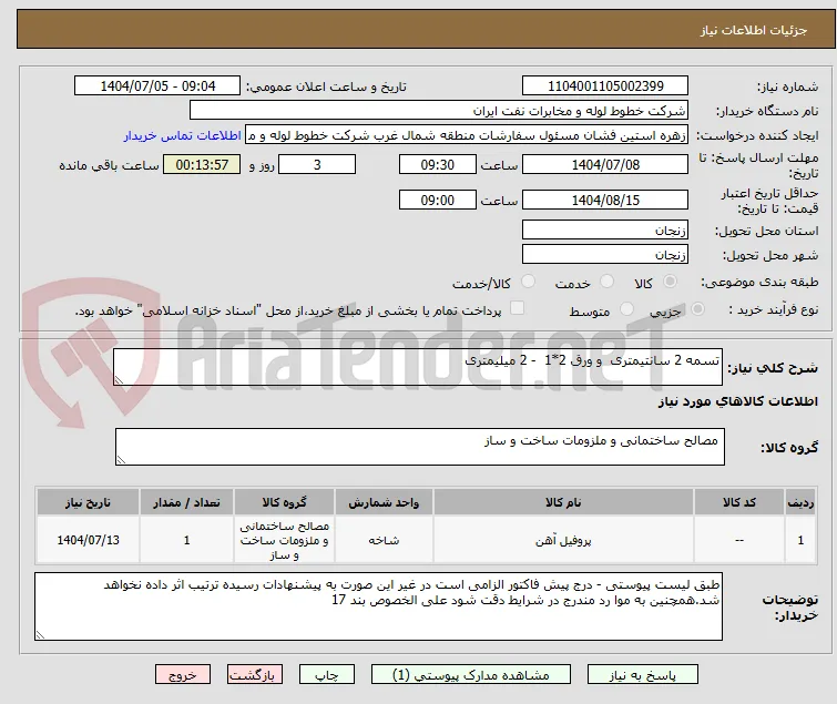 تسمه 2 سانتیمتری  و ورق 2*1  - 2 میلیمتری