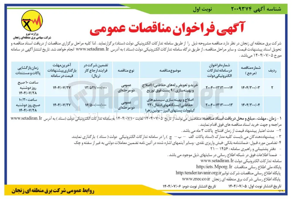 اصلاح و بهینه سازی سیستم های حفاظتی ایستگاههای انتقال ۲۳۰ کیلوولت پستها
