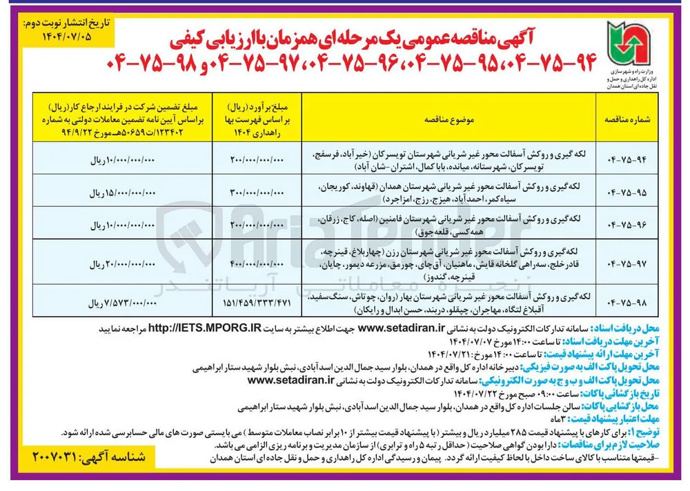 لکه گیری و روکش آسفالت محور غیر شریانی 