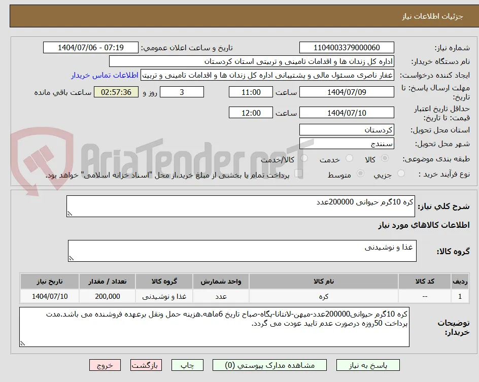 کره 10گرم حیوانی 200000عدد