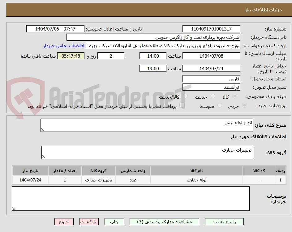 انواع لوله ترش