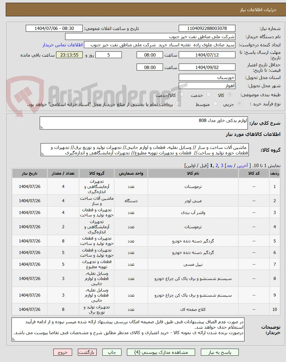 لوازم یدکی خاور مدل 808