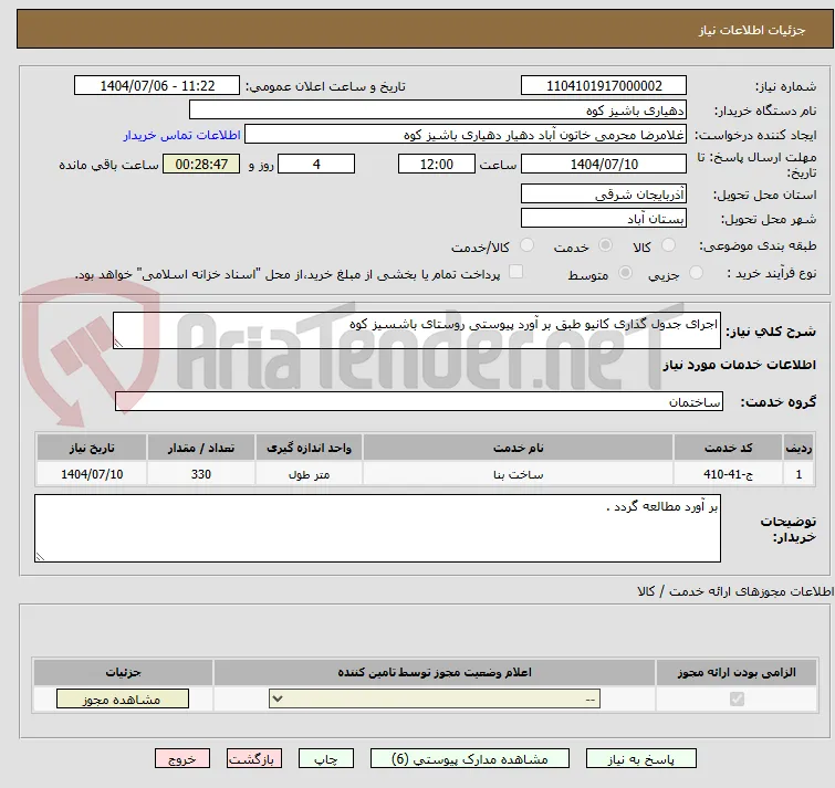 اجرای جدول گذاری کانیو طبق بر آورد پیوستی روستای باشسیز کوه