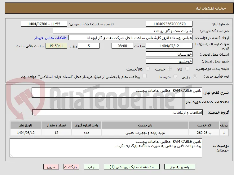 تامین KVM CABLE  مطابق تقاضای پیوست 