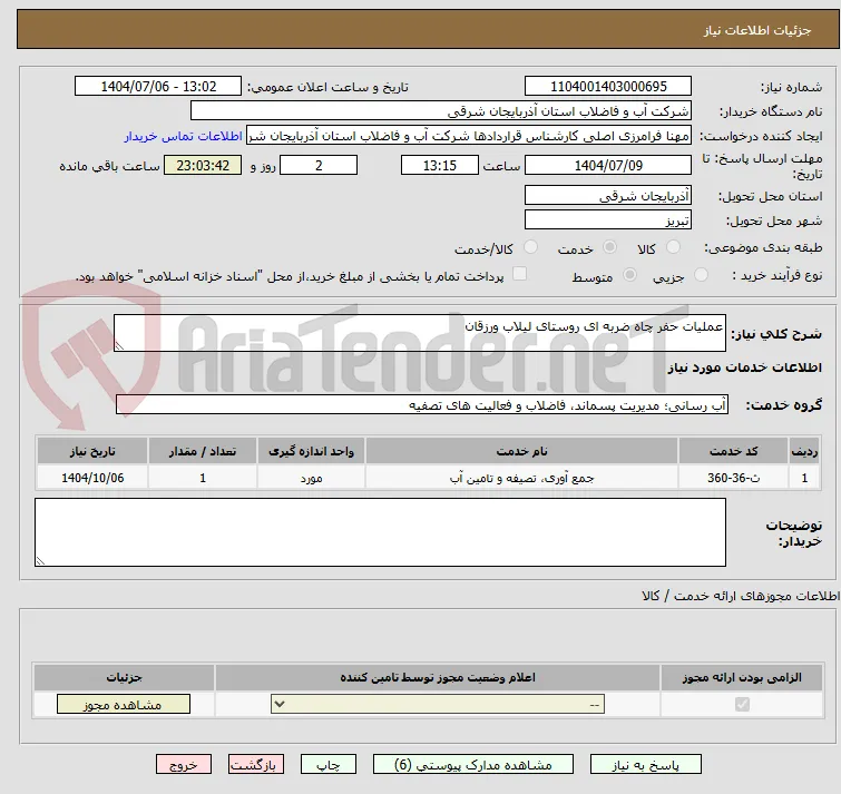 عملیات حفر چاه ضربه ای روستای لیلاب ورزقان