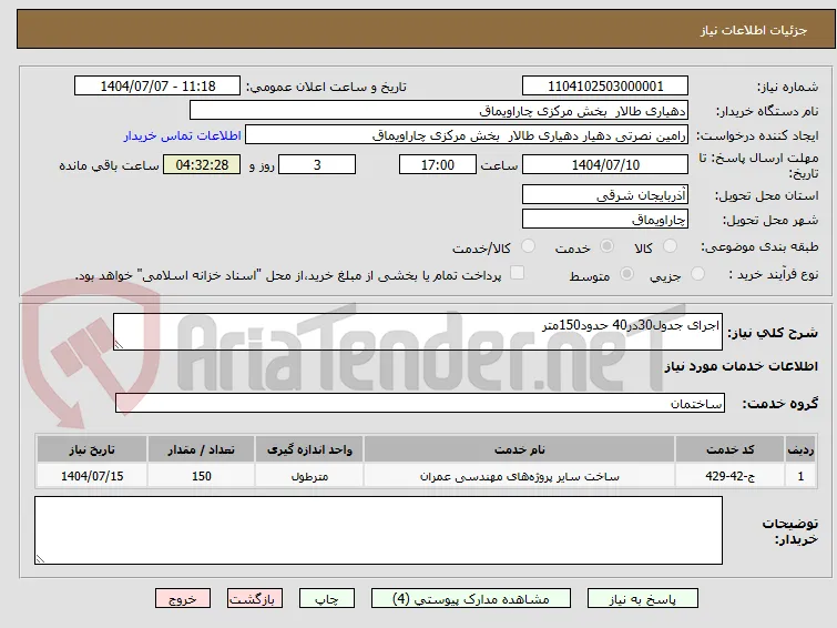اجرای جدول30در40 حدود150متر