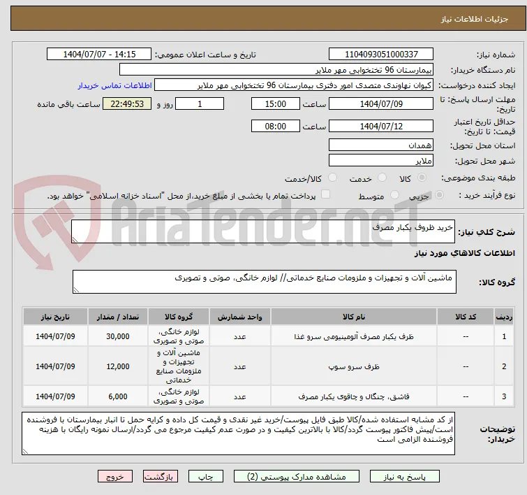 خرید ظروف یکبار مصرف 