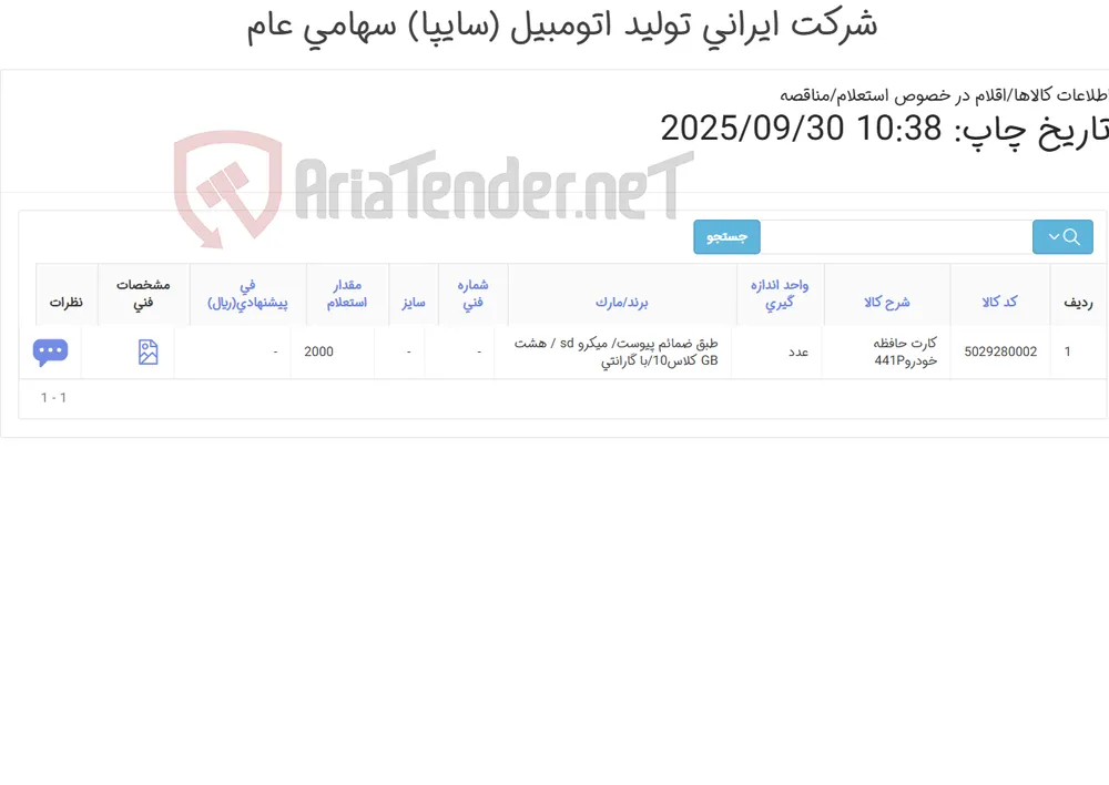 2000 عدد کارت حافظه خودرو (تحویل فوری بهمراه گارانتی
