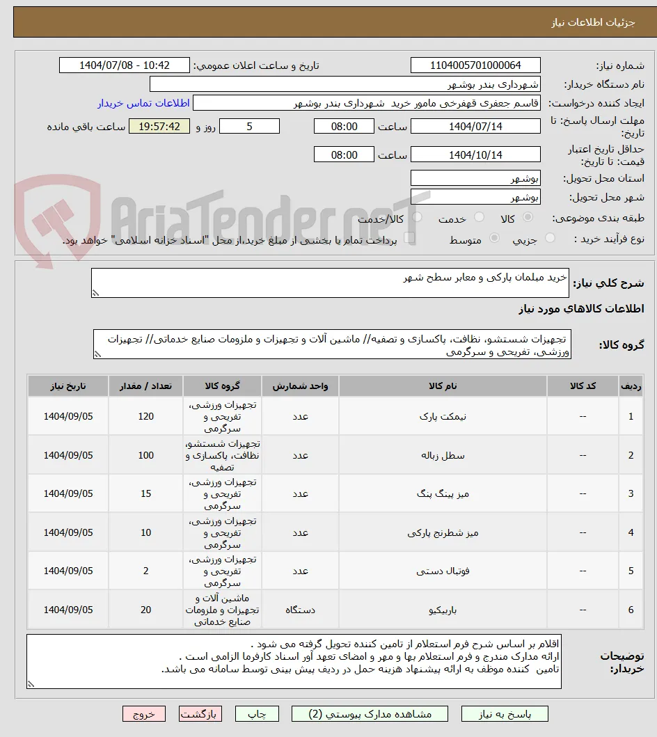 خرید مبلمان پارکی و معابر سطح شهر