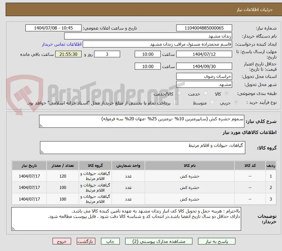 سموم حشره کش (سایپرمترین 10% -پرمترین 25% -مهان 20% سه فرموله)