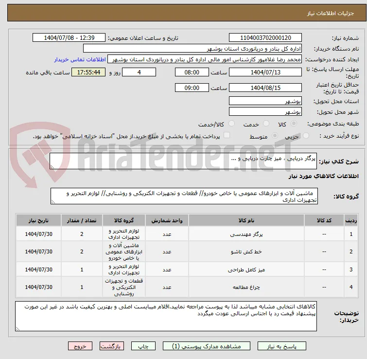 پرگار دریایی ، میز چارت دریایی و ...