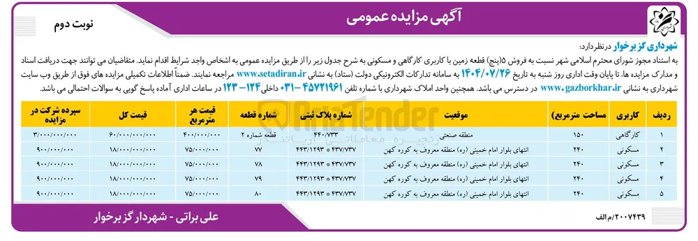 ه فروش ۵ ( پنج قطعه زمین با کاربری کارگاهی و مسکونی 