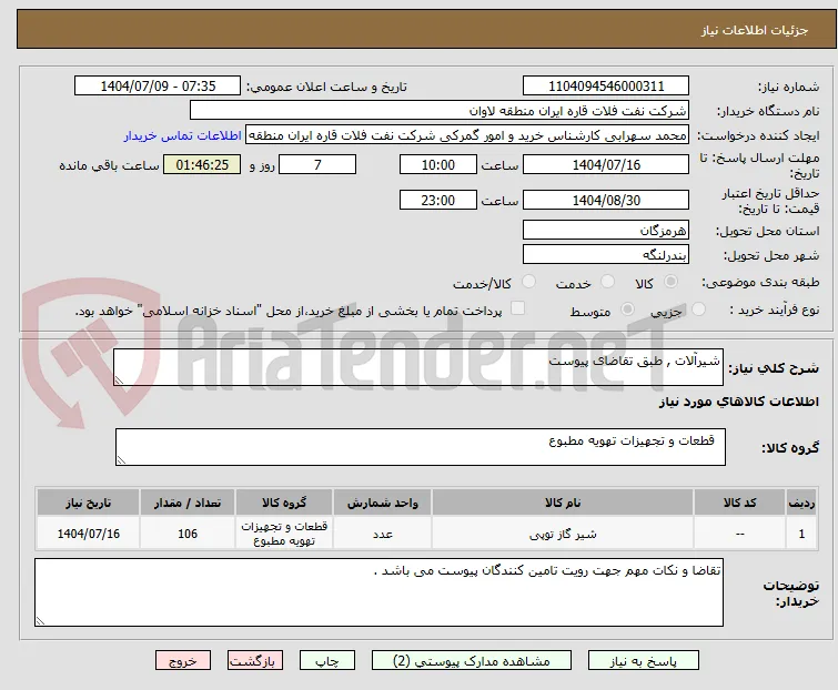شیرآلات , طبق تقاضای پیوست