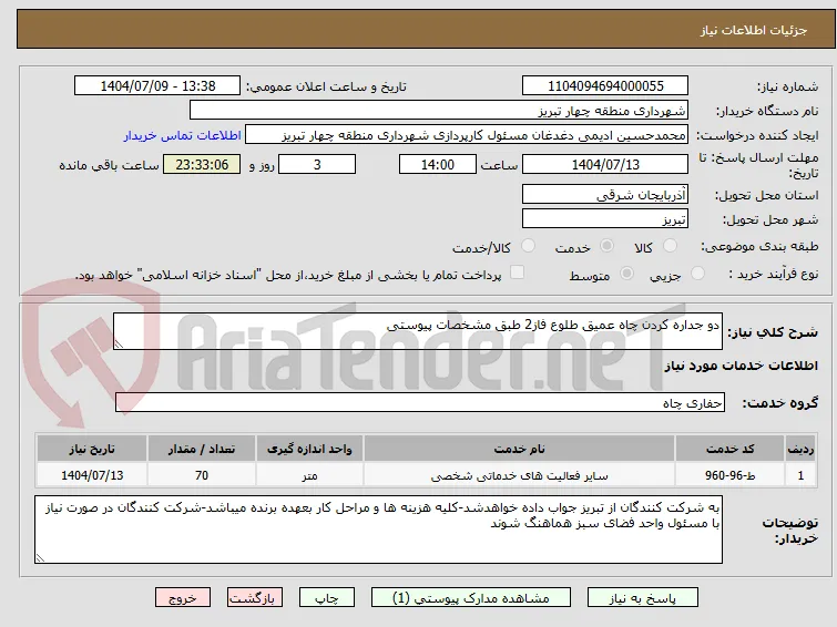 دو جداره کردن چاه عمیق طلوع فاز2 طبق مشخصات پیوستی