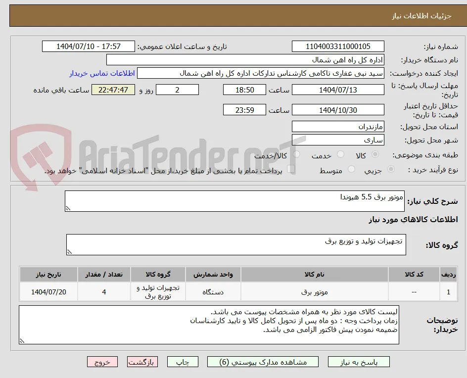 موتور برق 5.5 هیوندا