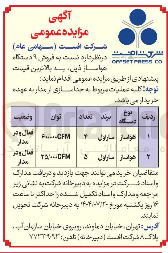 فروش 9 دستگاه هواساز 