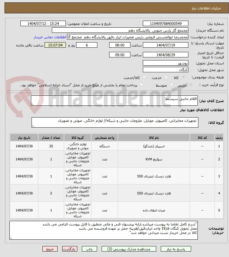 اقلام جانبی سیستم 