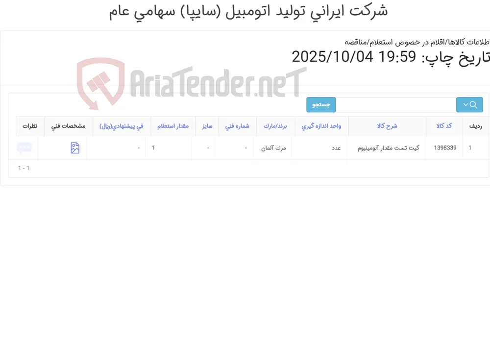 کیت تست ‎مقدار‏ ‎آلومینیوم‏