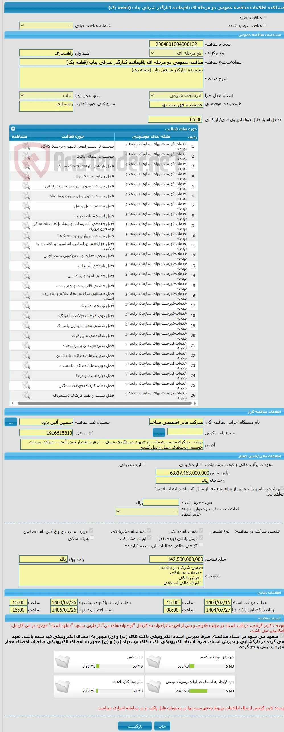 مناقصه عمومی دو مرحله ای باقیمانده کنارگذر شرقی بناب (قطعه یک)