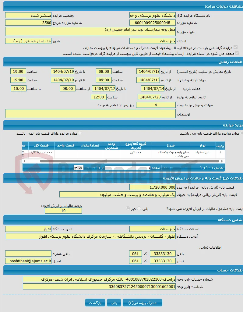 محل بوفه بیمارستان نوید بندر امام خمینی (ره)