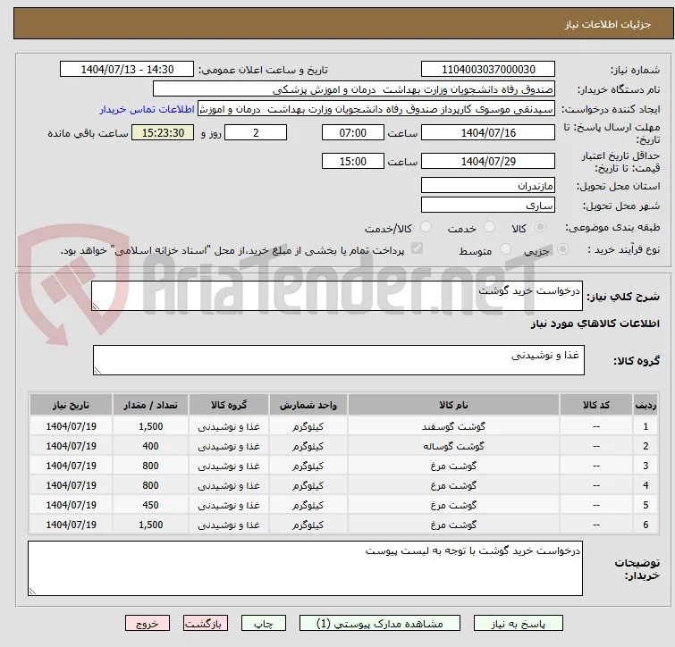 درخواست خرید گوشت