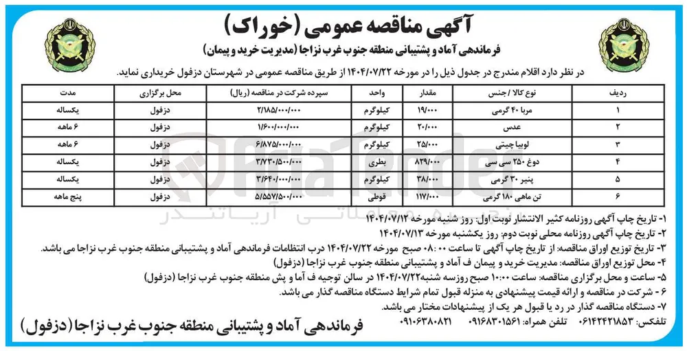 خرید عدس به مقدار 20/000 کیلوگرم